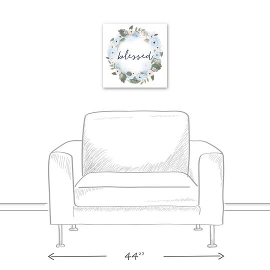 Blue Blessed Floral Wreath 16" x 16" Canvas Wall Art
